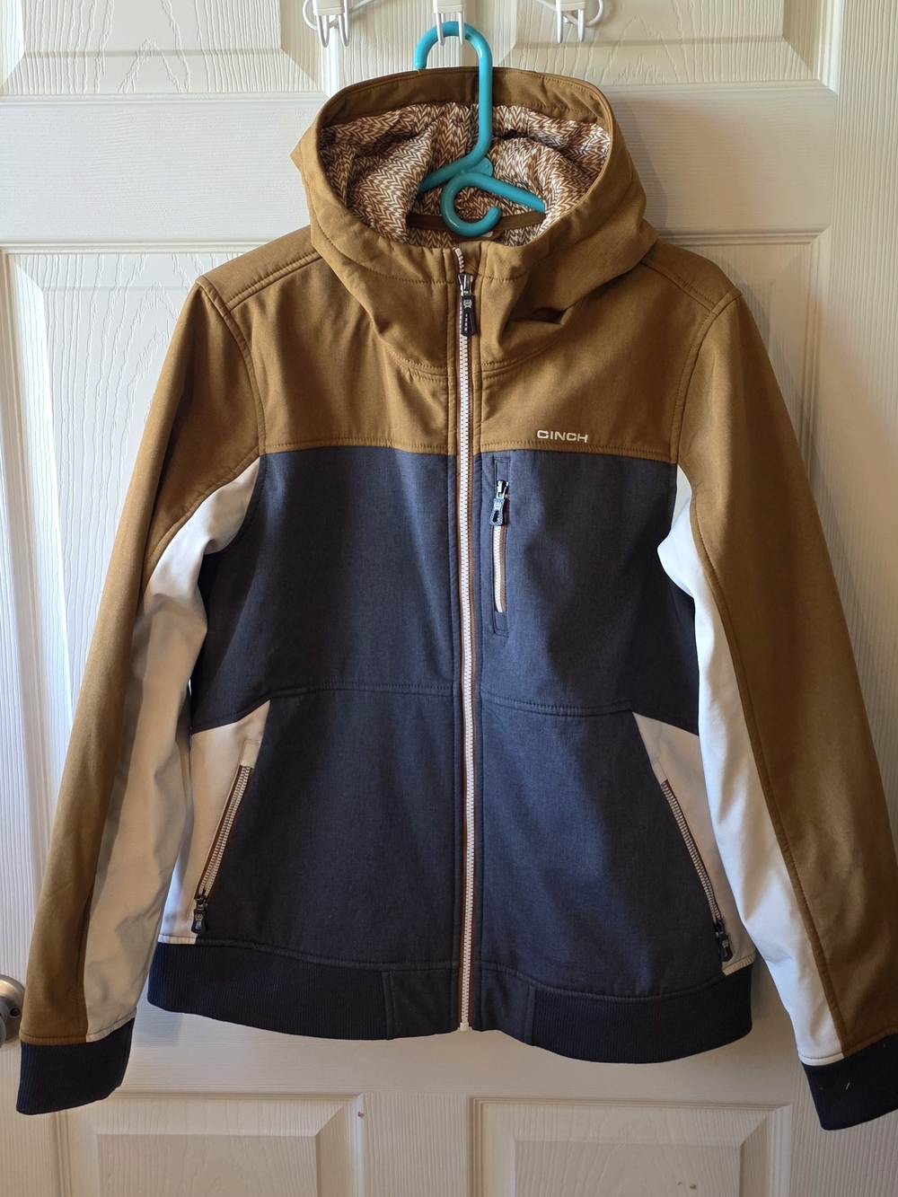 Cinch Colorblock Hooded Utility Jacket in Brown, Gray & Cream
